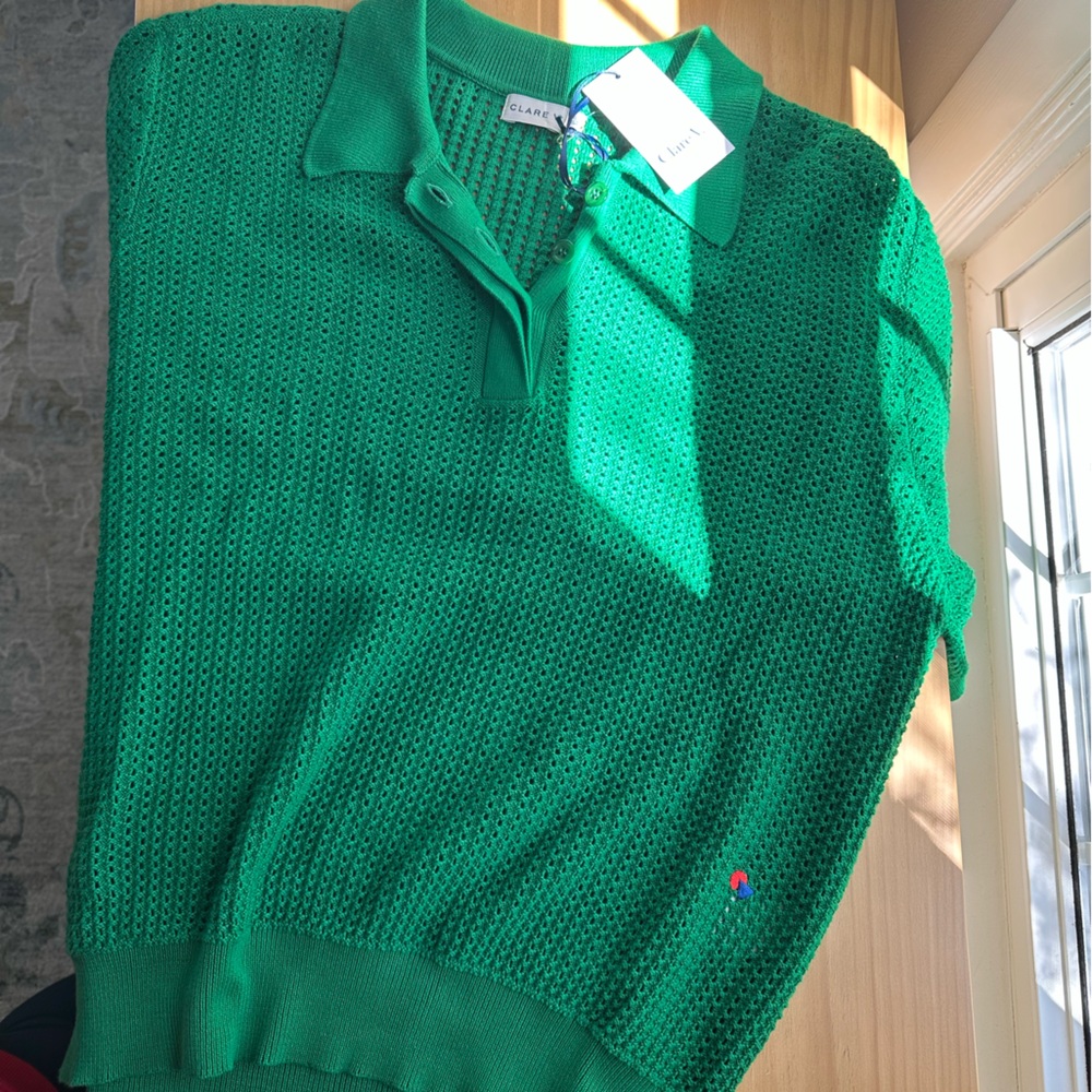 NWT Clare V. Augustine Green Knit Polo XL - Picture 3 of 6